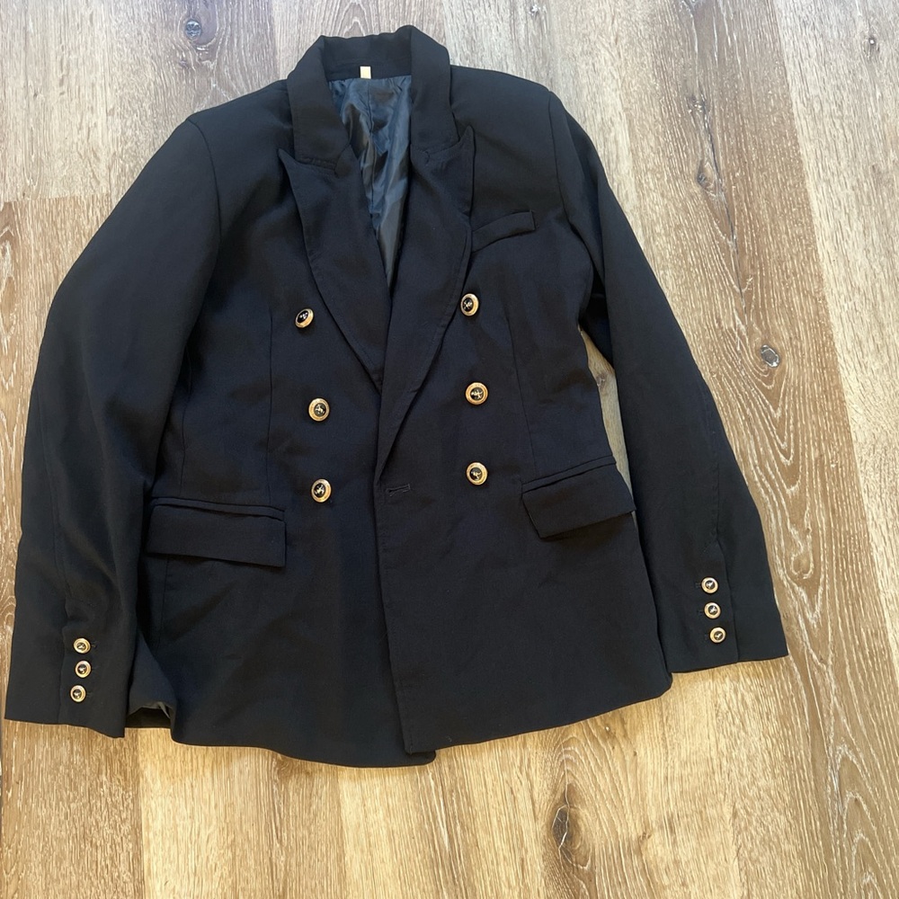 Very elegant Zara inspired Black Double-Breasted Blazer with Gold Buttons